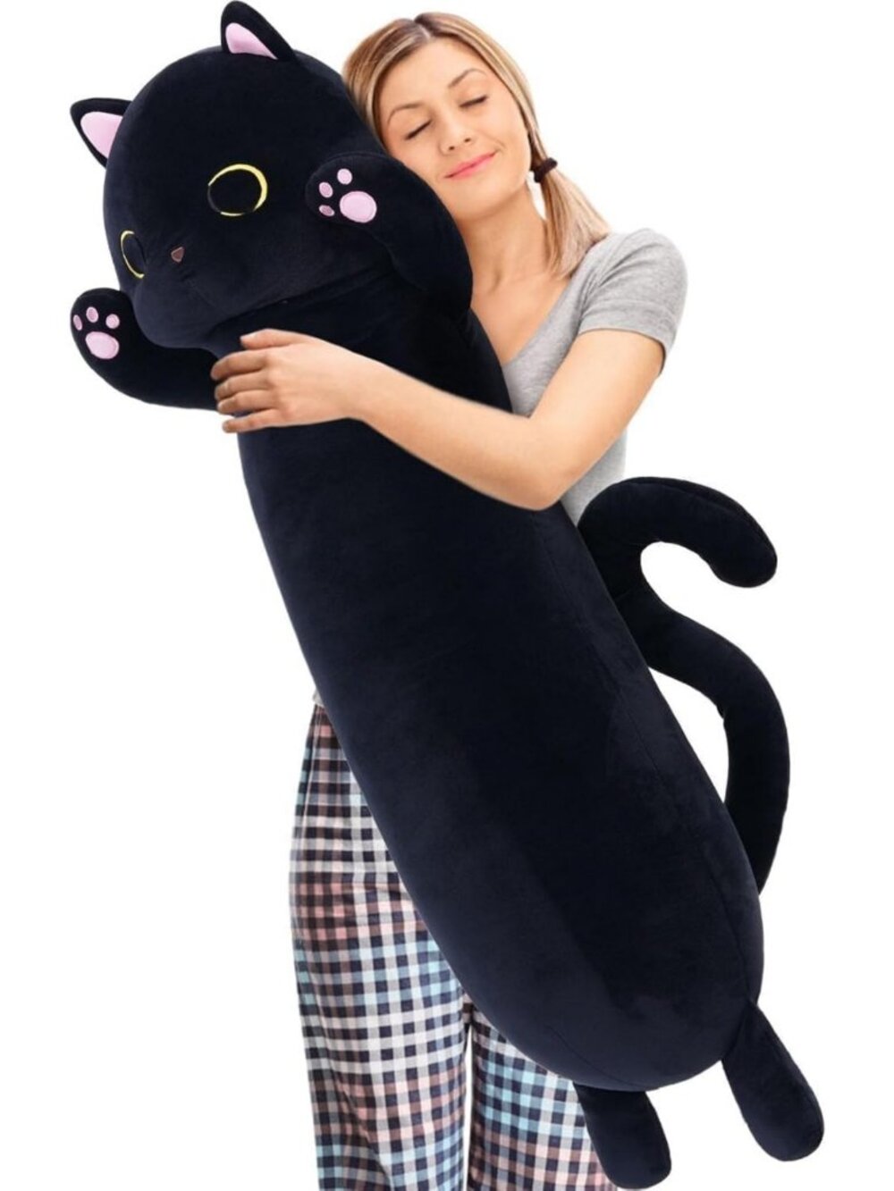 Cozy 44" Black Cat Plush Body Pillow for Kids & Adults - Soft & Cuddly Decor